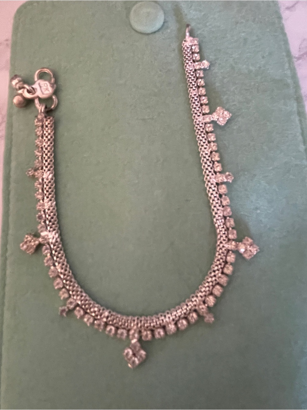 Silver-Tone Crystal Chain Anklet with Dangling Charms